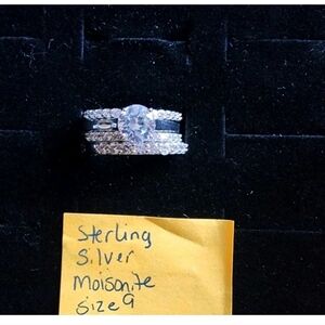 Sterling Silver/Moissanite Wedding Ring Set Size 9 Marked/Tested+